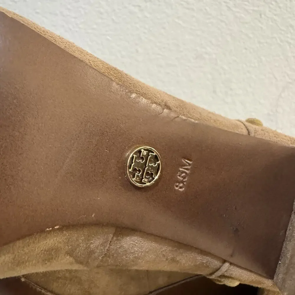 Tory Burch Brown Tan Colt 85mm Soho Suede Pump Sz 8.5 M